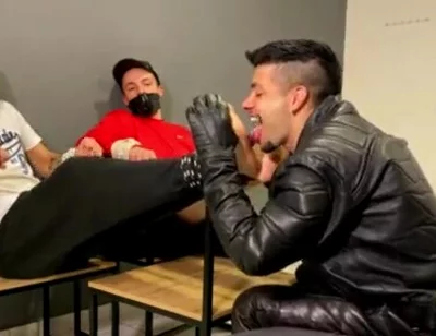 Tickle with tongue leather biker