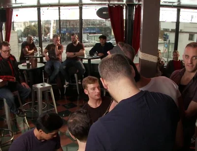 Muscle stud uses and fucks his boy in front of a horny lunch crowd.