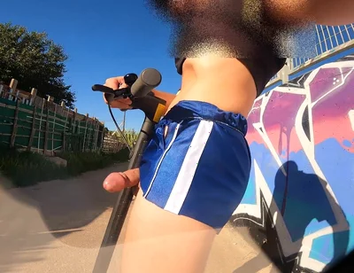 Eccentric Boy Masturbates with His Scooter and Shows His Cock to the Entire Neighborhood