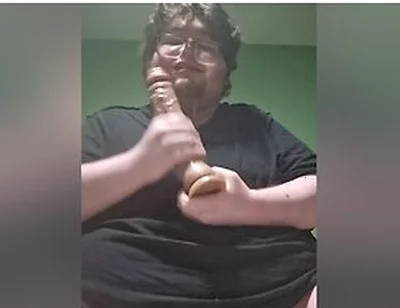 Fat Male In Chastity Sucking A Dildo And Drooling Like A Waterfall
