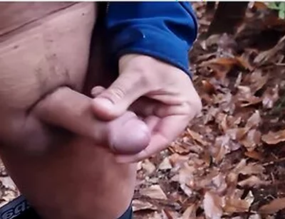 Guy Walks With His Dick Out, Jerks Off And Cums In The Forest