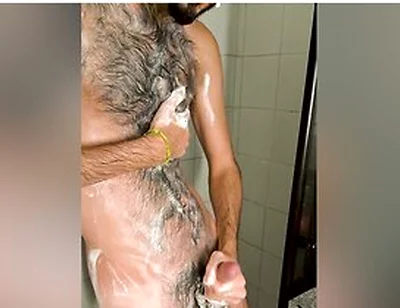 146-a Brazilian Latino Hairy Otter Jerks Off In The Shower