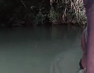 Jerking off in a Public River Untill I Drop a Massive Cumshot in My See Thru Leggings