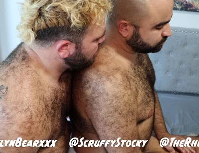Hairy Bear Top Pounds Two Bottoms: Threesome Jockstrap Fucking