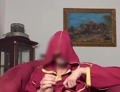 Arab Guy Wearing Jellaba Showing off and Edging His Fat Muslim Dick Before Cumming