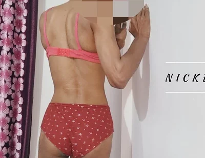 Skinny Sissy Enjoying in Bra and Pantie