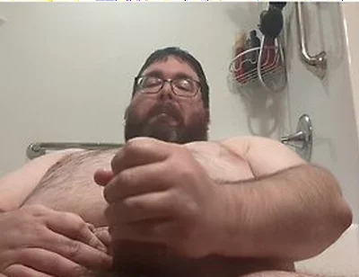 Fat Bear With A Fat Cock Has A Pre-shower Edge And Cum Wearing A Cock Ring