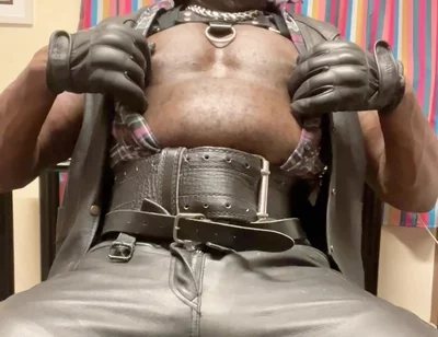 Black Muscle Leather Tit Pump and Play