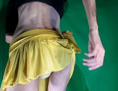 Pale Yellow Thong Under Yellow Skirt