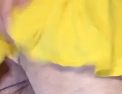 Tiny Yellow Plaid Thong Under Yellow Skirt