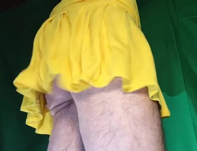Tiny Yellow Plaid Thong Under Yellow Skirt
