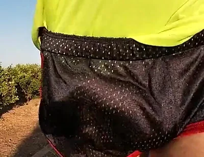 Tight Shiny Sport Shorts Bulging Routine (freeballing Outdoors)