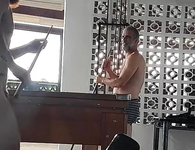 Camera Films Straight Players Playing Pool and Naked