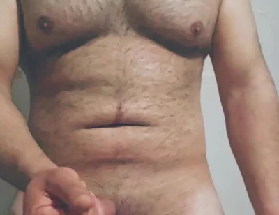 Hairy Big Man Playing with His Dick