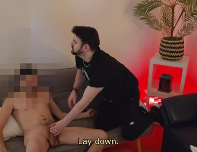 Straight Married Janitor Gets Sucked on the Couch and Moans Loudly While Cumming