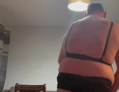 Dirty Gay Crossdresser Love It with Black Bra on