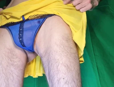 Blue Mesh Thong Try on