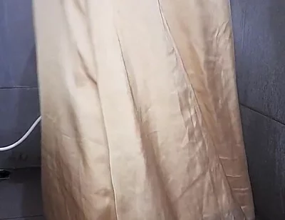 Long Gold Satin Dress Masturbation Cum