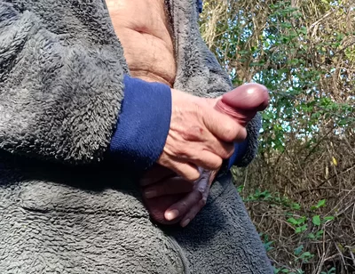 Outdoor Cruising Big Uncut Cock Woodland Onesie Wanking, Edging, Close up Moaning Creamy Cum
