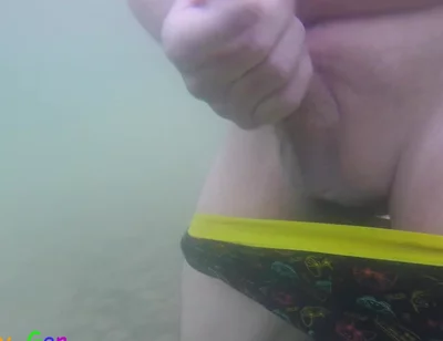 In a Beautiful Mountain Lake, I Jerk off Underwater My Cock, but It Was Too Cold to Cum, so the Finale Place on Land.