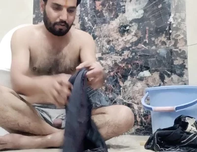 Indian Desi Man Enjoy Shower and Home Duty