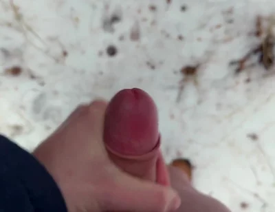 Handy POV - Twink Wixt His Cock in the Forest - in Winter