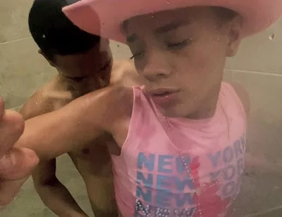 Femboy Gets Fucked by a Stranger in the Bathroom of the Hotel Where She Is on Vacation with Her Family
