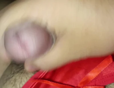 Cumming Im Wife's Red Silky Thong for the 5th Time!