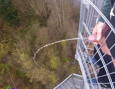 I Pee Outside From a Very Public Observation Tower and Then Masturbate My Penis, and My Balls Are Fat.