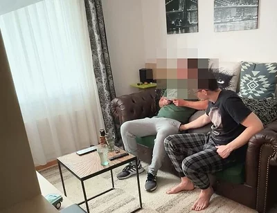 Straight Curious Handyman Seduced by Gay and Gets Sucked on the Couch While Gaming