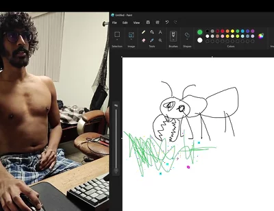 Sharing My Computer Screen as I Attempt to Draw an Ant While Stroking My Cock