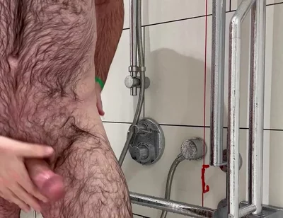 Thick cock and hairy arse shower