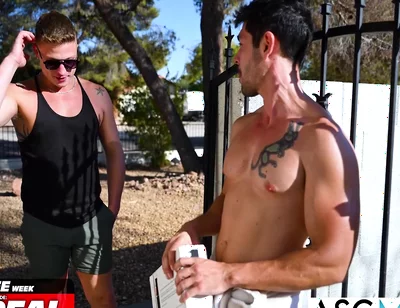Poolside Package Delivery Turns Into Sweaty Flip-fuck With Tattooed Hunks With Nico Coopa, Trevor Harris And Ryder Owens