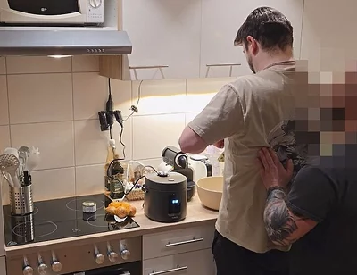 Straight Curious Guy Steven First Time Getting Fucked Bareback After Mutual Blowjob in the Kitchen