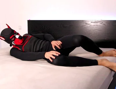 Horny Neoprene Puppy Humping and Teasing Himself