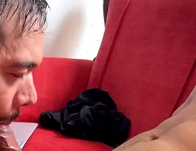 Relaxing in the Living Room While I Get a Blowjob