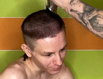 Alex Cuts Naked Evgeny's Hair in the Bathtub!