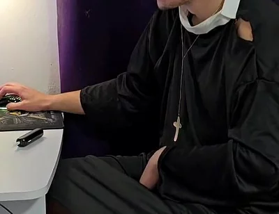 Naughty Priest Gets Horny, Masturbates His Big Dick, and Experiences Orgasm for the First Time in Life