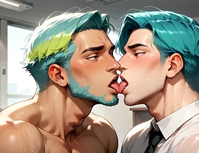 The Teal-haired Muscle Lover Fills the Office Orgy Quota with His Freshest Honey - Wow, First-time XXX!