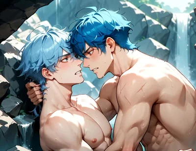 Blue-haired Muscle Orgy in a Snowy Cave! Gay XXX Porn!