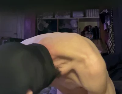 Crossdresser Michelle Wearing Black Bodysiit While Playing with Cock
