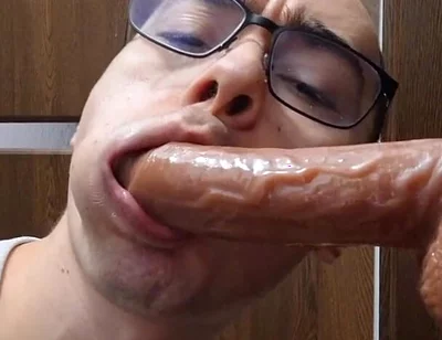 Twink Sucks Stepdaddy's Big Cock and Gets Facial Cum (ejaculating Dildo)