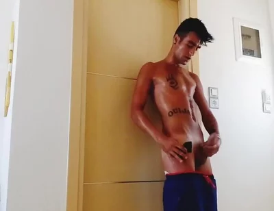 Roommate Is Showering Meanwhile I Cum in His Used Sock - Oily Body