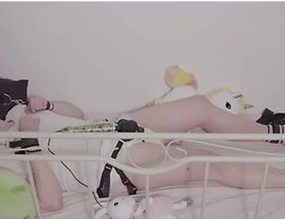 Sissy Bunny Cums With Vibrator Tied In Wet Diaper
