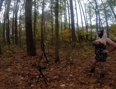 Giant Fake Tits Crossdresser Walk in the Woods Behind the Scenes Photo Shoot