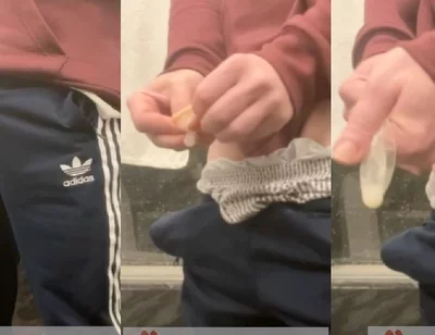 Amateur Horny Flatmate Cums in Condom in Adidas Sportswear