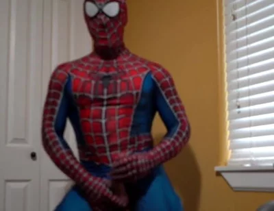 Cumming in a Spider Man Costume