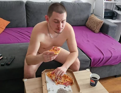 Eating Pizza and Watching TV Completely Naked