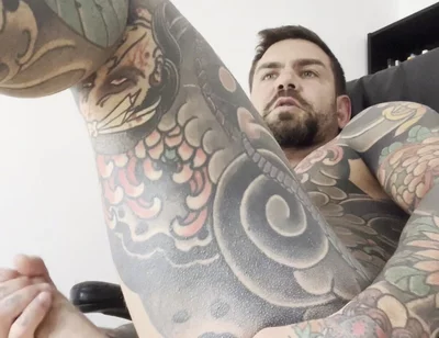Tattooed Spanish Shows Ass and Jerks off
