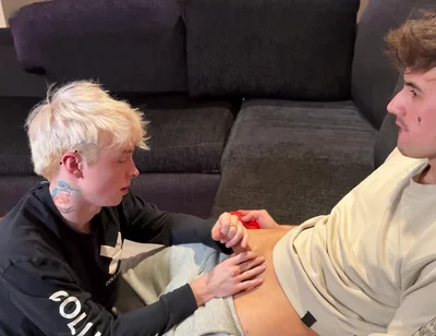 Blonde Twink Dude Sucks Cum Out Of His Mate Whilst He Video Games Fornite